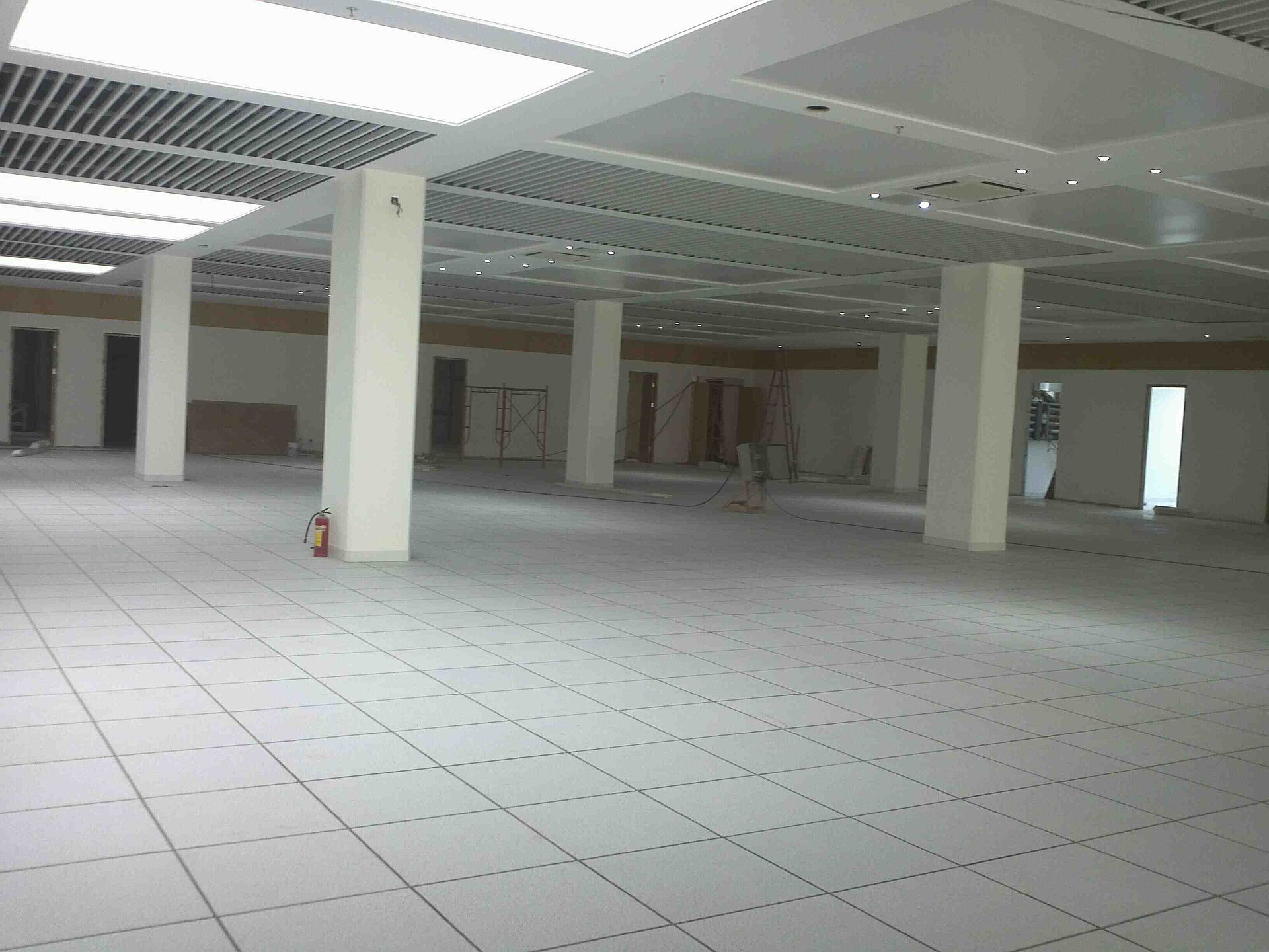 Installed raised access floor panels in an office environment